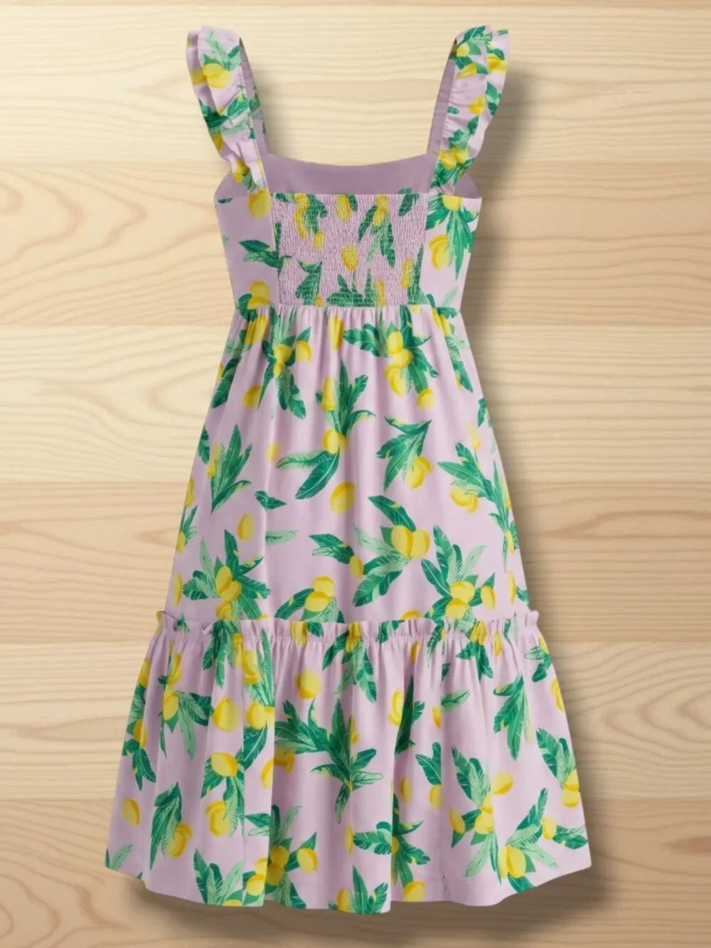 J. Crew Pink Lemon Print Cotton Ruffle Sleeve Midi Dress 10